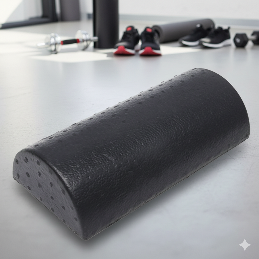 Half round foam roller made of high-density EVA foam for muscle therapy and balance training.