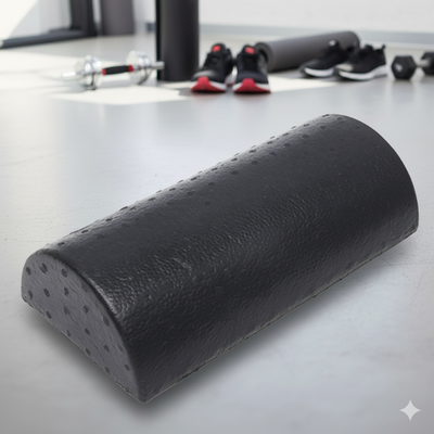 Half round foam roller made of high-density EVA foam for muscle therapy and balance training.