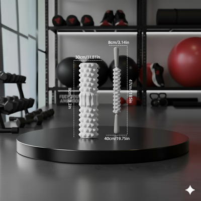 High-density foam muscle massage rollers with textured surface for deep tissue massage and recovery on black gym platform