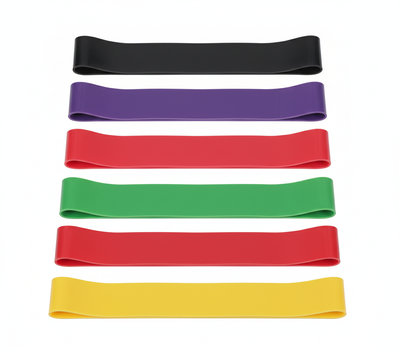Set of six colorful heavy-duty resistance bands for strength training and pull-up assistance
