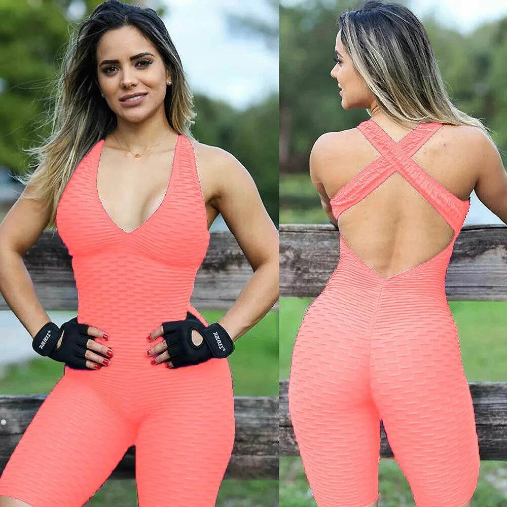 Women Sleeveless Fitness Jumpsuit – Backless Gym Bodysuit