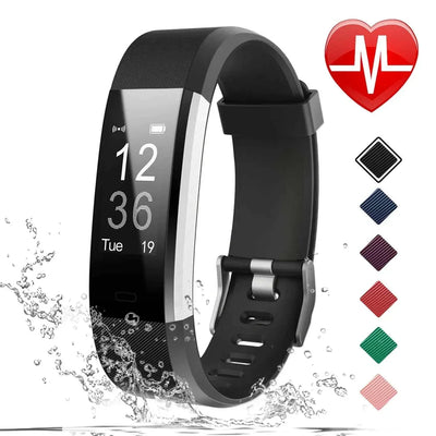 Waterproof smart sports bracelet with heart rate and step tracking in multiple colors