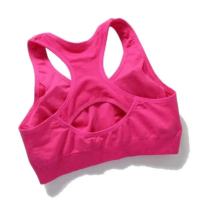Pink breathable women sports bra with seamless push-up design and racerback style