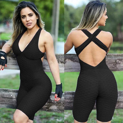 Women Sleeveless Fitness Jumpsuit – Backless Gym Bodysuit