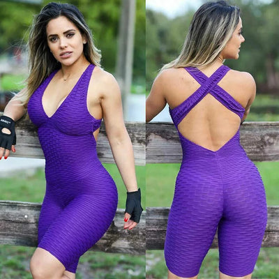 Women Sleeveless Fitness Jumpsuit – Backless Gym Bodysuit