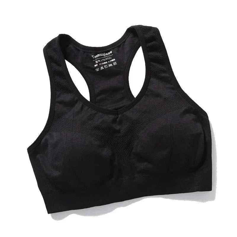 Black seamless women sports bra with push-up and breathable support design