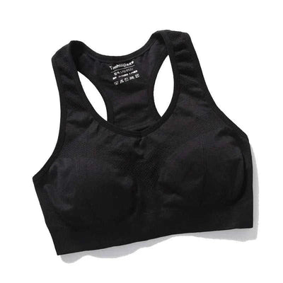 Black seamless women sports bra with push-up and breathable support design