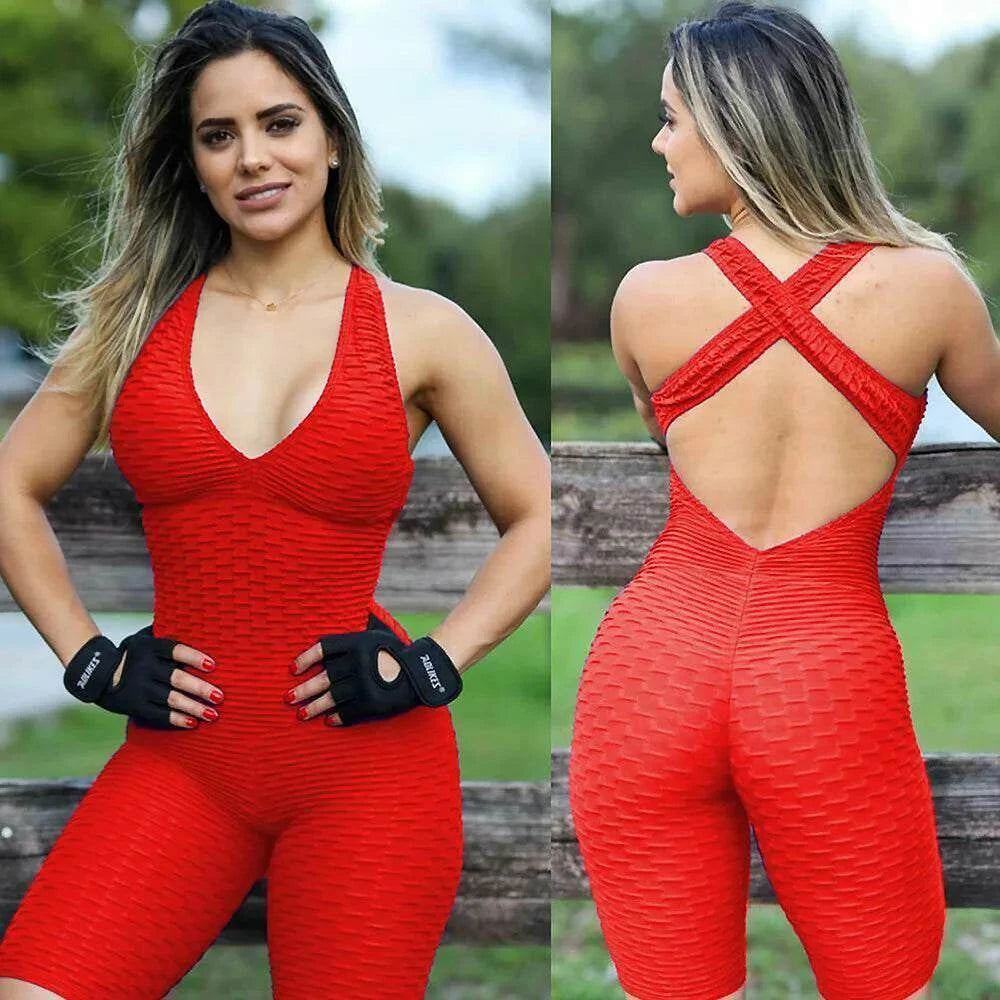 Women Sleeveless Fitness Jumpsuit – Backless Gym Bodysuit