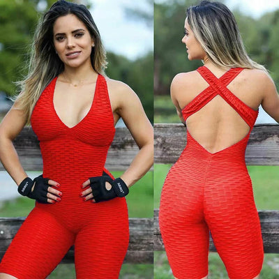 Women Sleeveless Fitness Jumpsuit – Backless Gym Bodysuit
