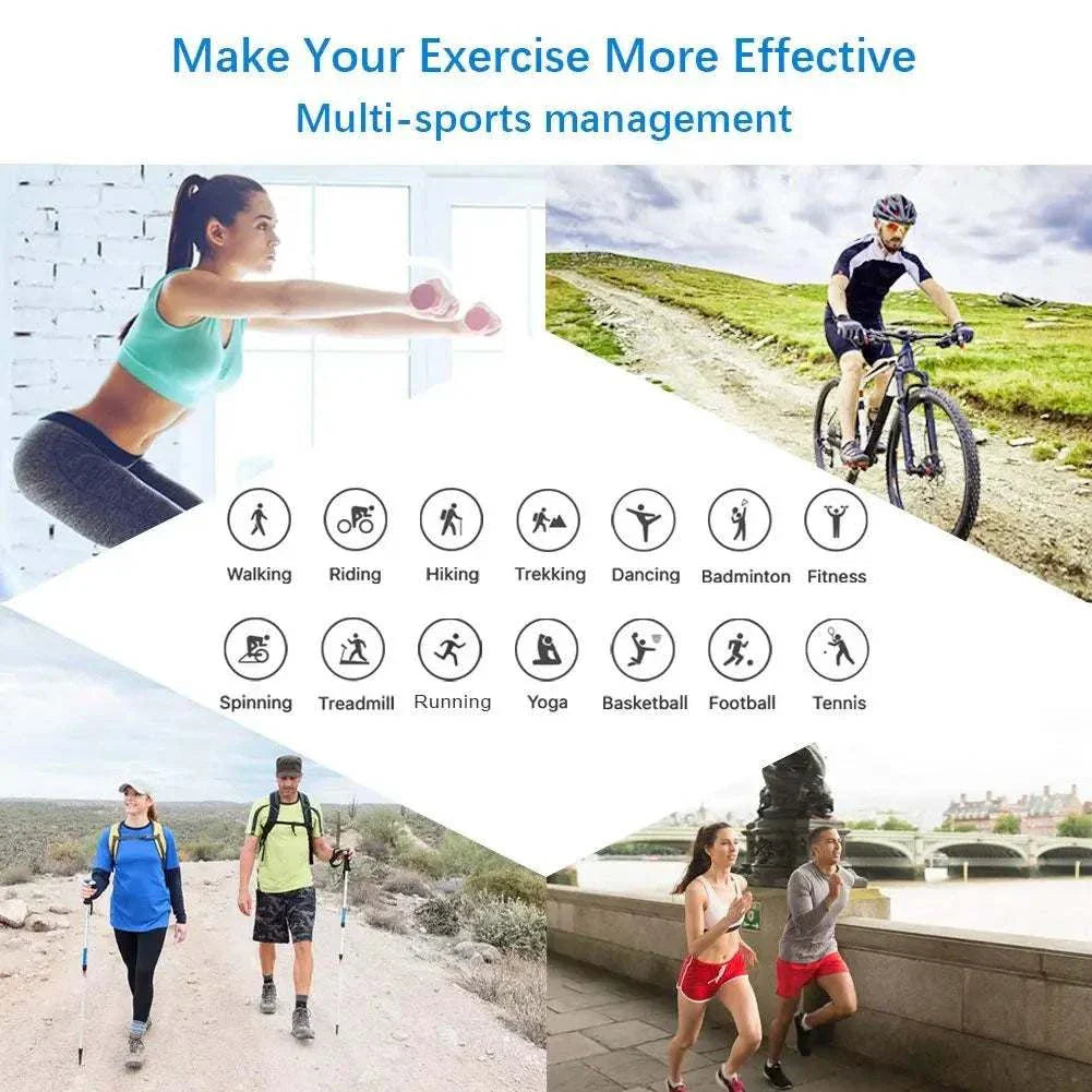 Smart sports bracelet promoting multi-sports management for activities like walking, riding, hiking, running, yoga, and fitness tracking