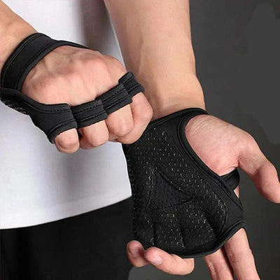 Black anti-slip lifting palm dumbbell grips pads for weightlifting hand protection and improved workout performance