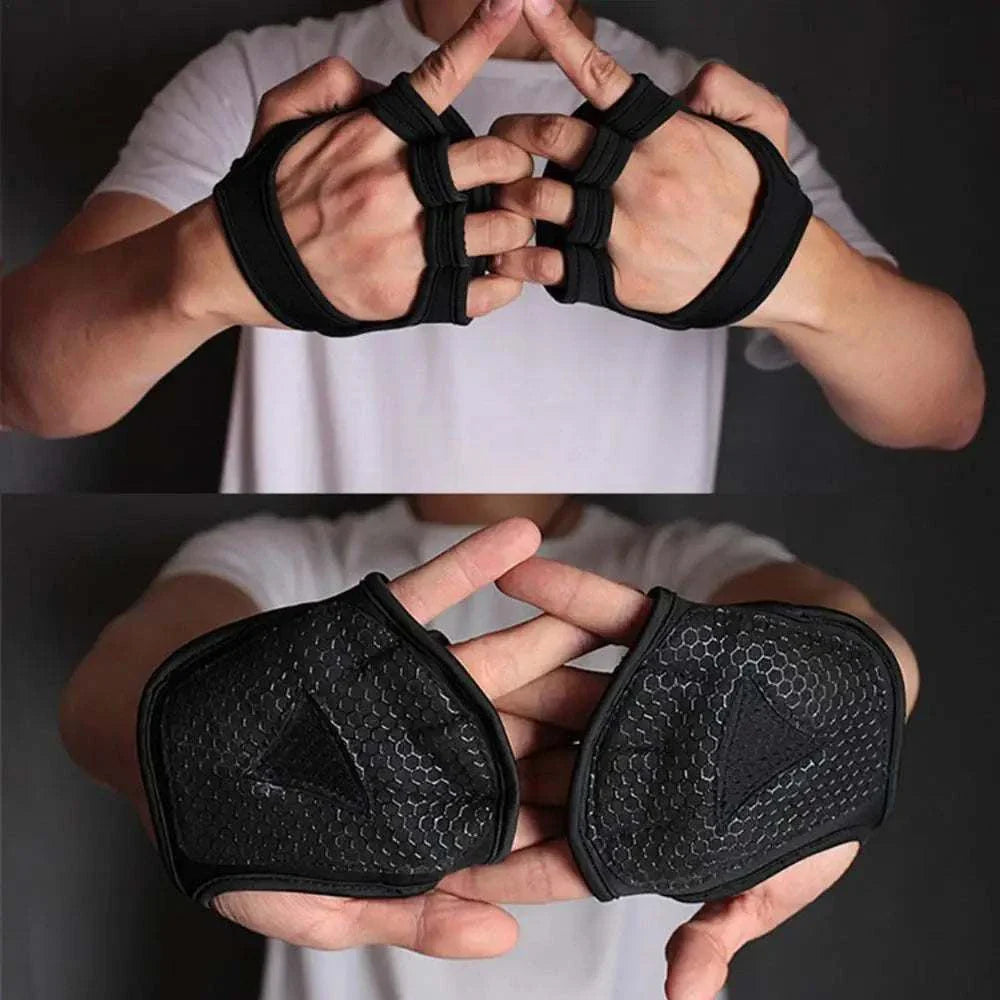 Black fingerless anti-slip lifting palm dumbbell grips for weightlifting workouts