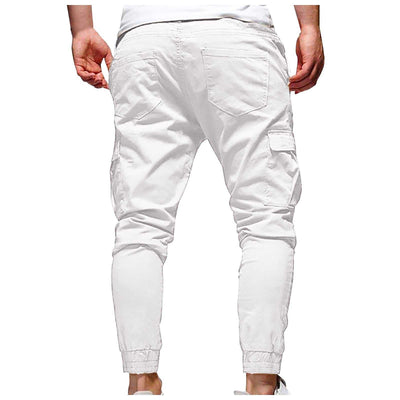 Men's outdoor white waterproof hiking pants with drawstring and pockets for camping summer hiking
