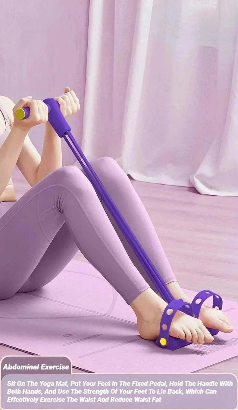 Four-tube pedal tensioner resistance band for home ab workouts and strength training
