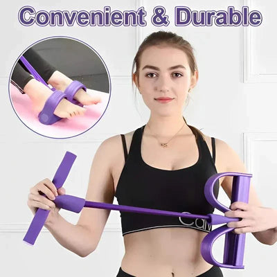 Four-tube pedal tensioner resistance band for home workout ab training, purple color, durable and convenient design
