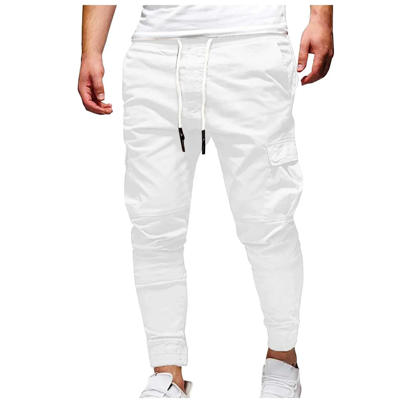 Men’s white outdoor waterproof hiking pants with drawstring, breathable and quick-dry for camping summer hiking
