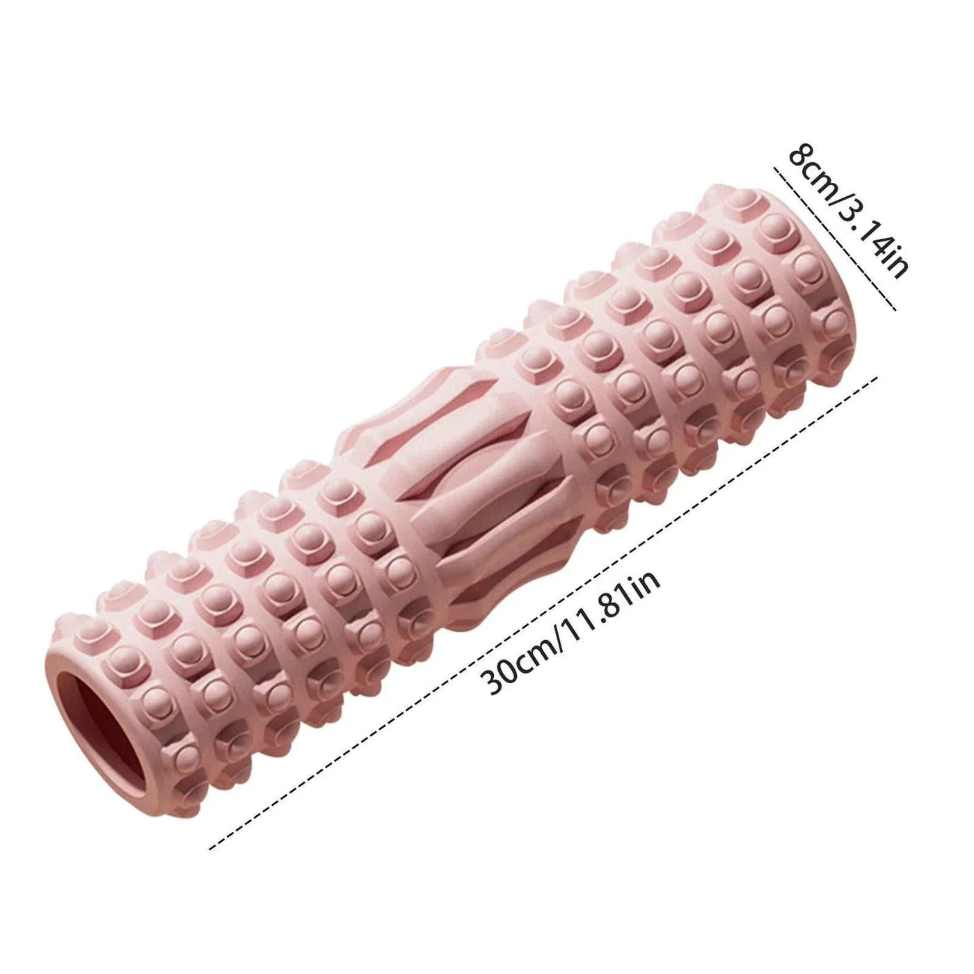 Pink high density foam muscle massage roller with textured surface for deep tissue therapy and recovery