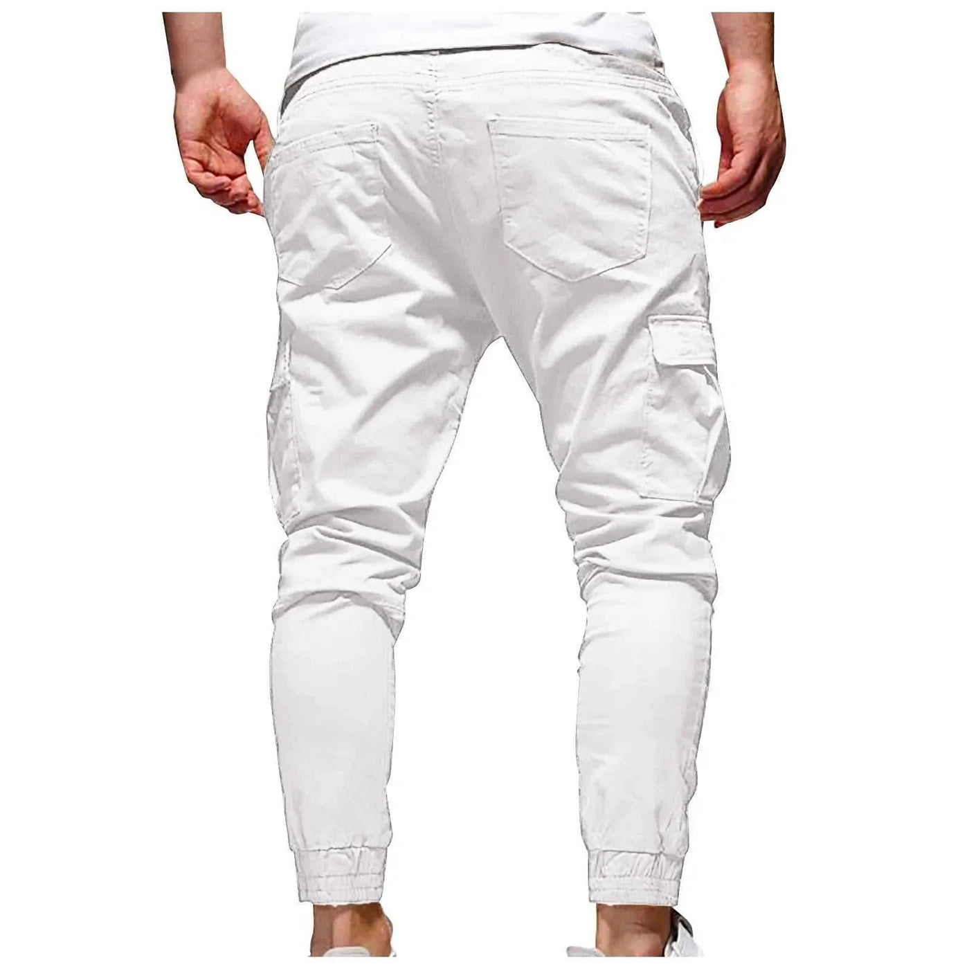 Men's white waterproof hiking pants with drawstring waist and cargo pockets for camping summer hiking outdoors