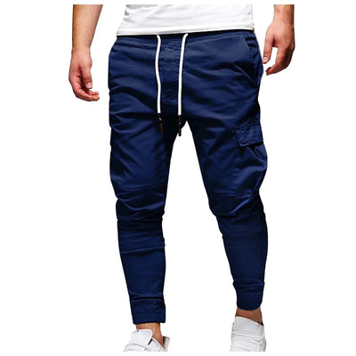 Men's navy waterproof hiking pants with drawstring waist, breathable quick-dry fabric, and cargo pockets for camping summer hiking.