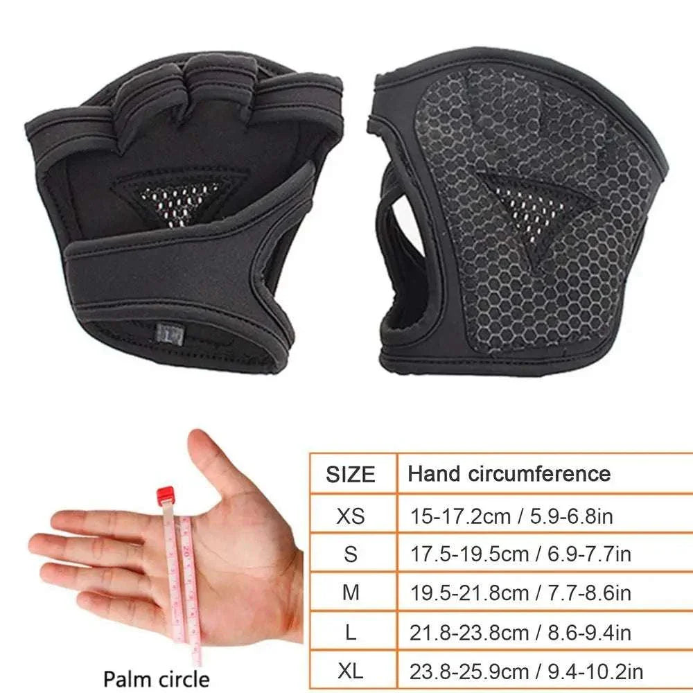 Black anti-slip weightlifting palm grip gloves with microfiber, silicone pads, fingerless design for dumbbell and gym workouts