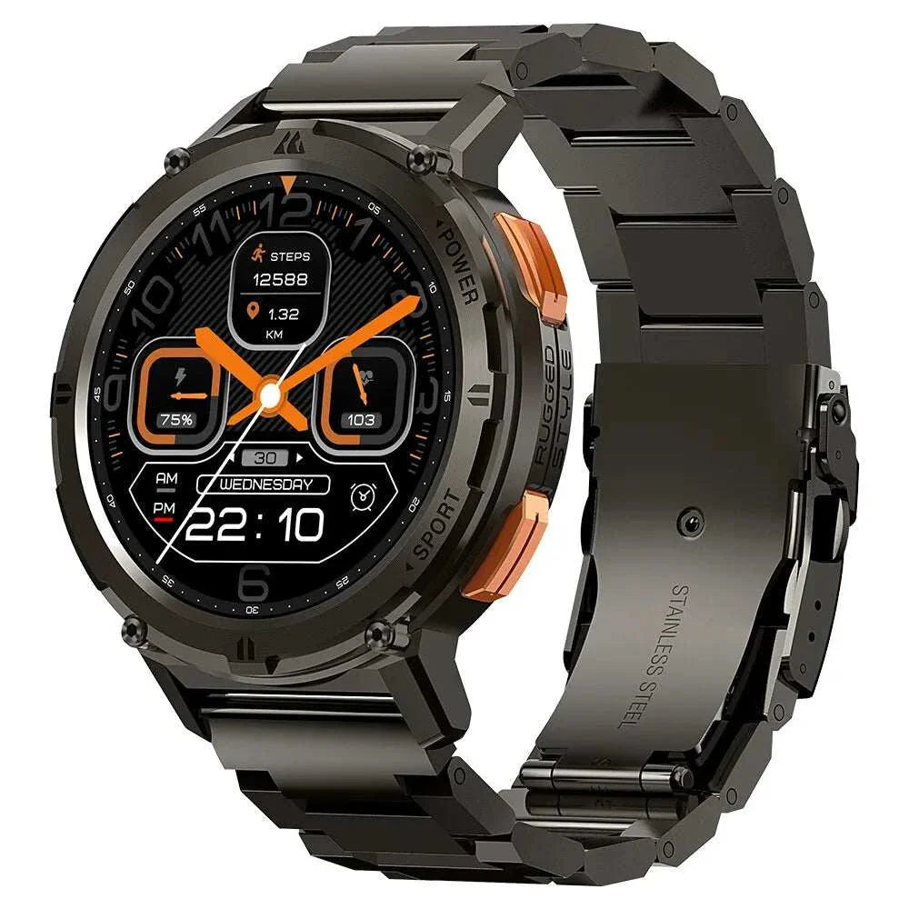 KOSPET TANK T2 rugged waterproof smartwatch with 1.43" AMOLED display, fitness tracking, Bluetooth calling, and military certification