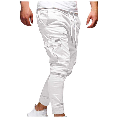 Men’s white outdoor waterproof hiking pants with drawstring and pockets for camping summer hiking