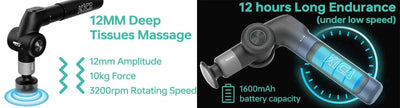KiCA Portable Fascia Gun with 12mm deep tissue massage and 12-hour battery endurance