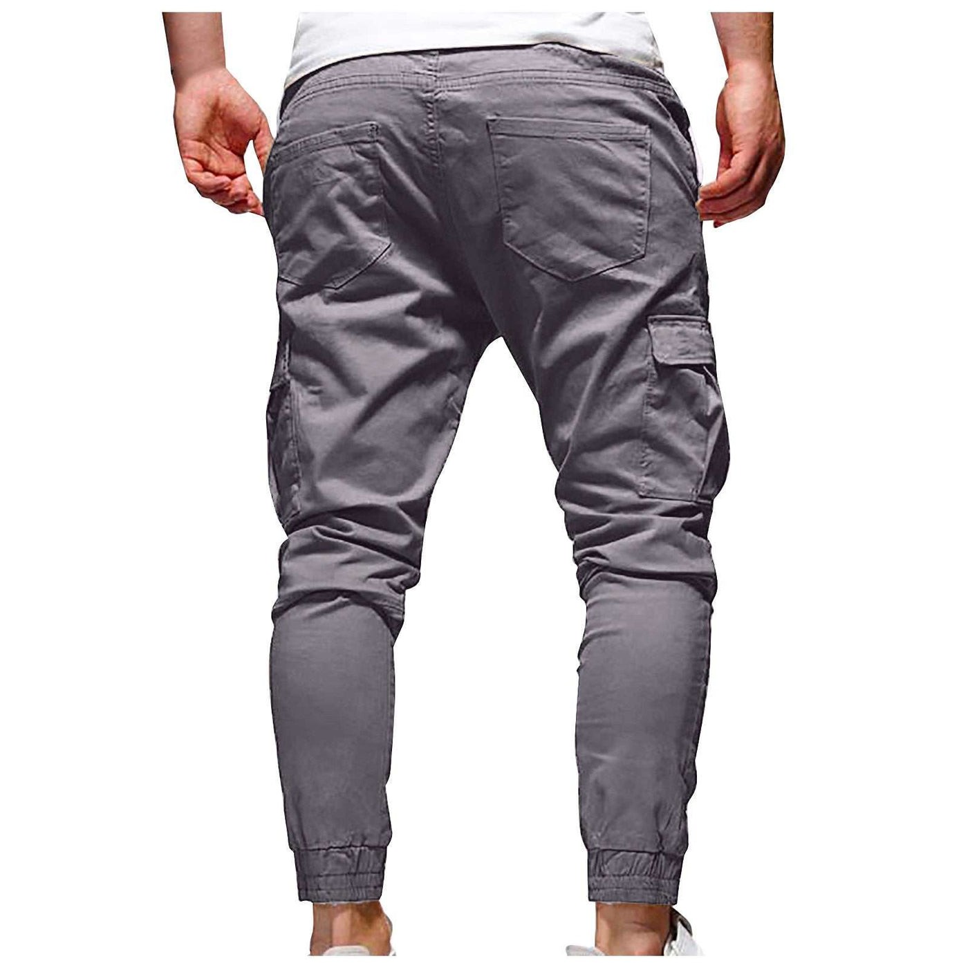 Men's gray outdoor waterproof hiking pants with breathable quick-dry fabric, cargo pockets, and drawstring waist for camping summer hiking.