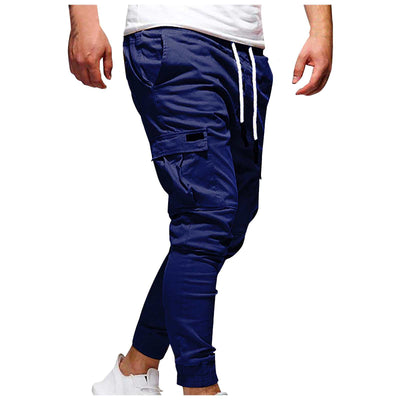 Men's blue waterproof hiking pants with drawstring, breathable and quick-dry, suitable for camping summer hiking
