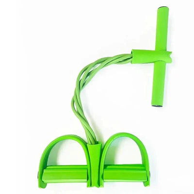 Green four-tube pedal tensioner resistance band for home ab and strength training