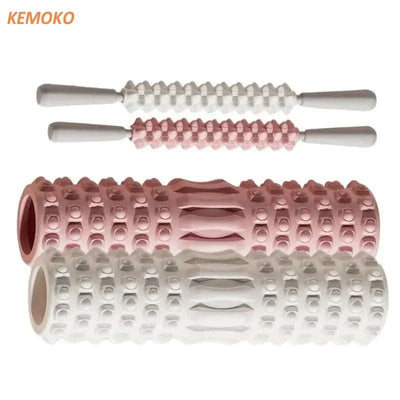 high density foam muscle massage rollers in pink and white for stretching and recovery
