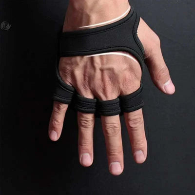 Black fingerless anti-slip weightlifting palm grip gloves for dumbbell training