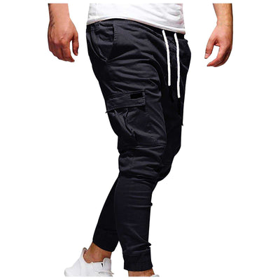 Men’s black outdoor waterproof hiking pants with drawstring and cargo pockets for camping summer hiking