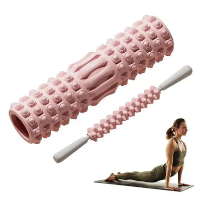 Pink high-density foam muscle massage roller and stick for fitness recovery and stretching