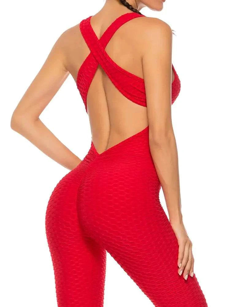 Women Sleeveless Fitness Jumpsuit – Backless Gym Bodysuit