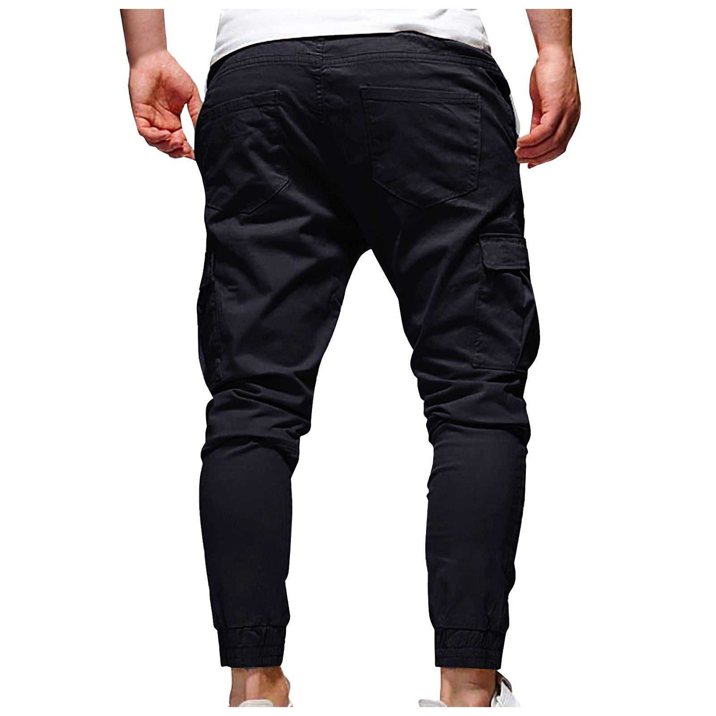 Men's black outdoor waterproof hiking pants with drawstring and pockets, breathable and quick-dry, ideal for camping and summer hiking.